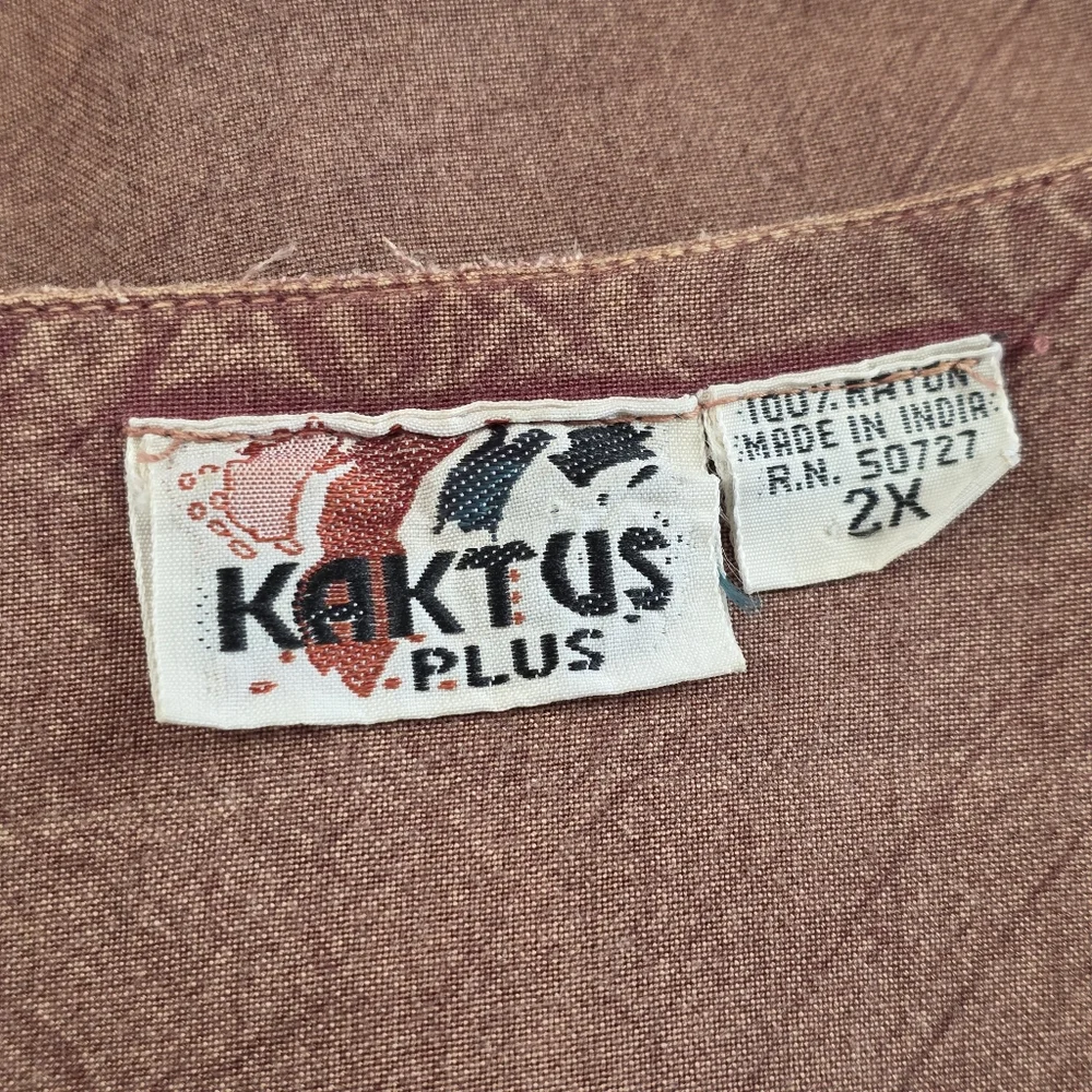 Vintage 90s Y2K Boho Hippie Embroidered Elephant Vest Rust Brown Rayon Women 2X - Picture 5 of 7